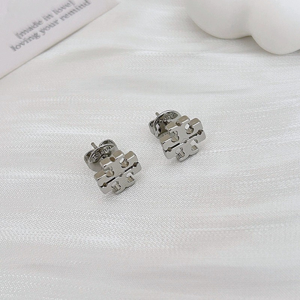 Tory Burch Polished Silver Letter Stud Earrings Tiny